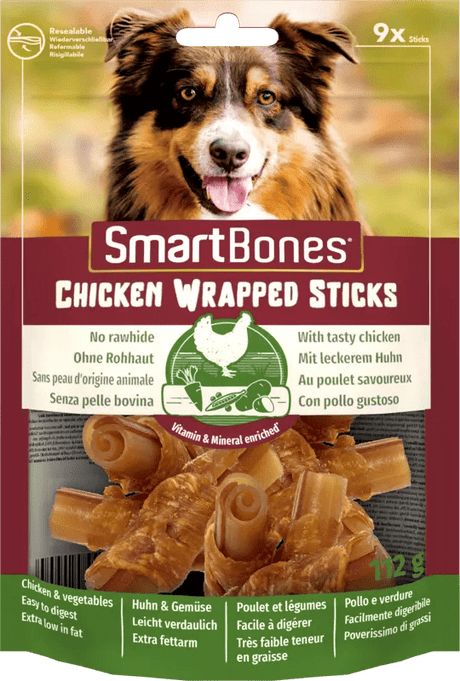 SmartBones Chicken Wrapped Sticks Mini Dog Treats - 9 Pieces x 8, SmartBones,