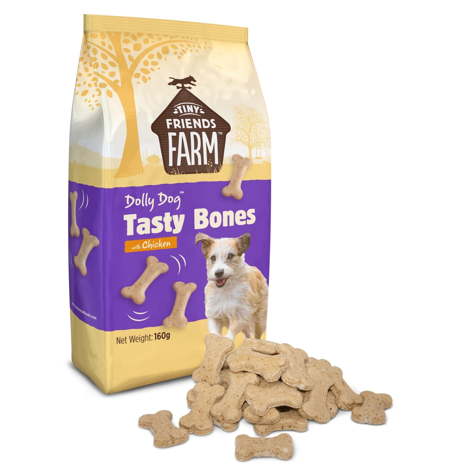 Tiny Friends Farm Dolly Dog Tasty Bones with Chicken Dog Treats 6x160g, Supreme Pet Foods,