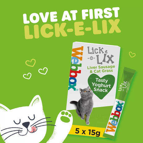 Webbox Lick - e - Lix Liver Sausage & Cat Grass Cat Treats - 17 Packs of (5x15g), Webbox,