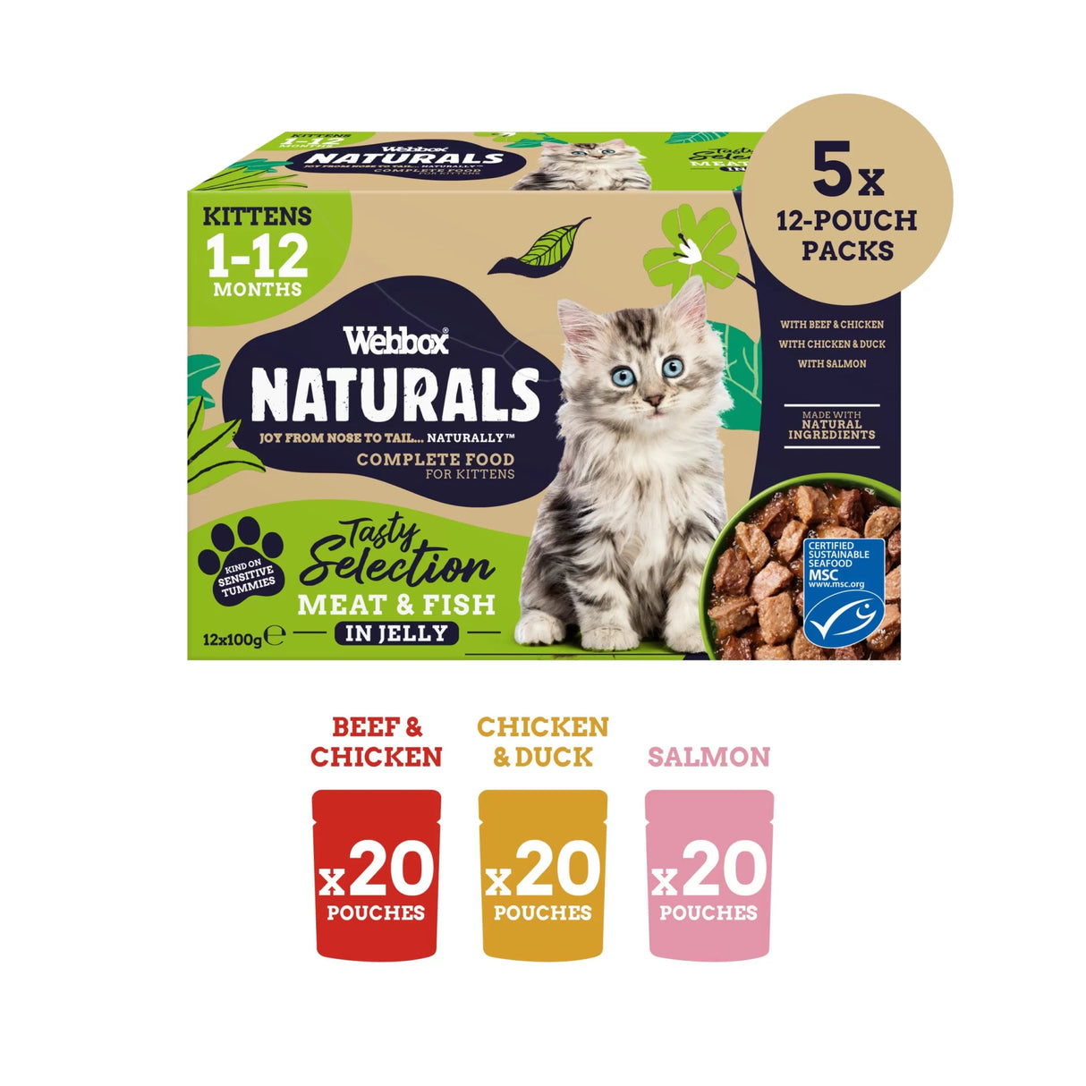 Webbox Naturals Kitten 1 - 12 Months Meat & Fish Selection in Jelly 5x (12x100g), Webbox,