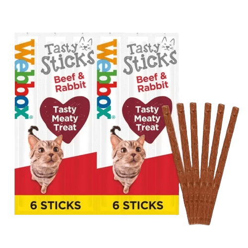 Webbox Tasty Sticks Beef & Rabbit Cat Treats - 12 Packs of 6 Sticks, Webbox,