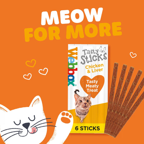 Webbox Tasty Sticks Chicken & Liver Cat Treats - 12 Packs of 6 Sticks, Webbox,