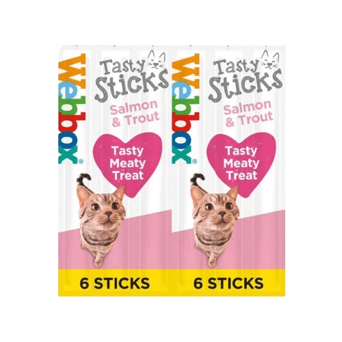 Webbox Tasty Sticks Salmon & Trout Cat Treats - 12 Packs of 6 Sticks, Webbox,