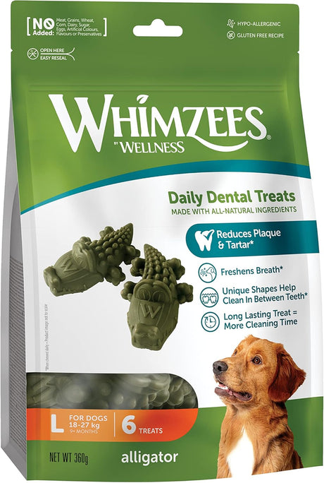 Whimzees Large Alligator Dental Dog Treat Chew - 6 x 6 Pack, Whimzees,