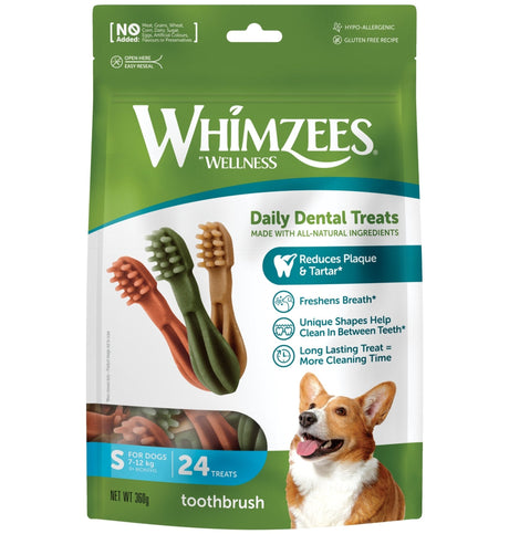 Whimzees Toothbrush Small Dog Dental Treat - 6 x 24 Bags, Whimzees,