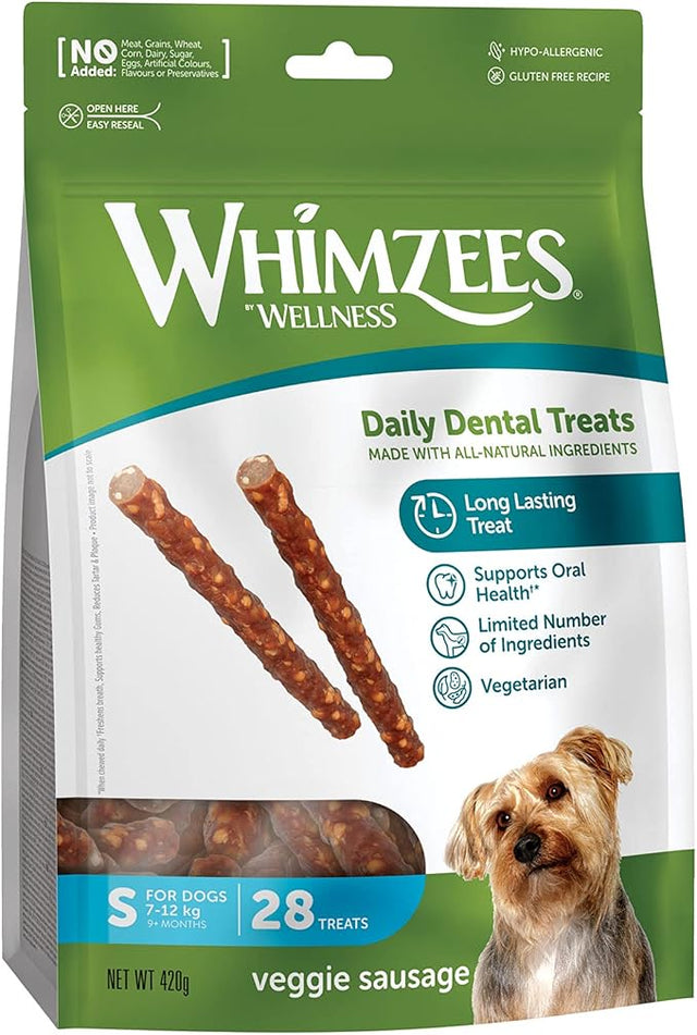 Whimzees Veggie Sausage Natural Dental Dog Chew Treat, Whimzees, Small Dog 28pk x 6