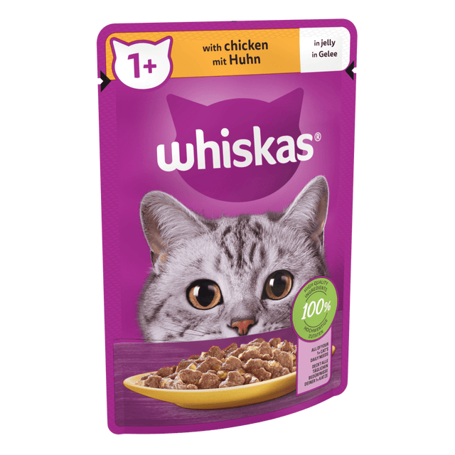 Whiskas 1+ Chicken in Jelly Pouches Adult Wet Cat Food - 28 x 85g, Whiskas,