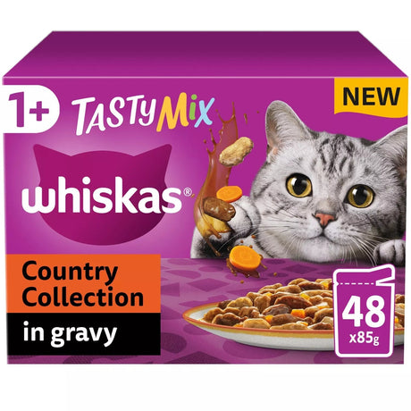 Whiskas 1+ Country Collection Adult Wet Cat Food Pouch in Gravy - 48 x 85g, Whiskas,