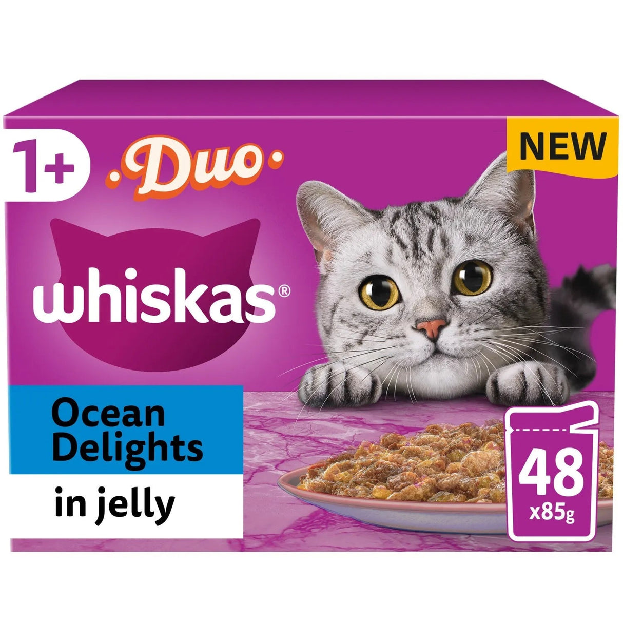 Whiskas 1+ Duo Ocean Delights Adult Wet Cat food Pouches in Jelly - 48 x 85g, Whiskas,