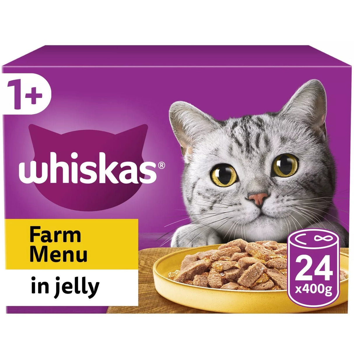 Whiskas 1+ Farm Menu in Jelly Tins Adult Wet Cat Food - 24 x 400g, Whiskas,