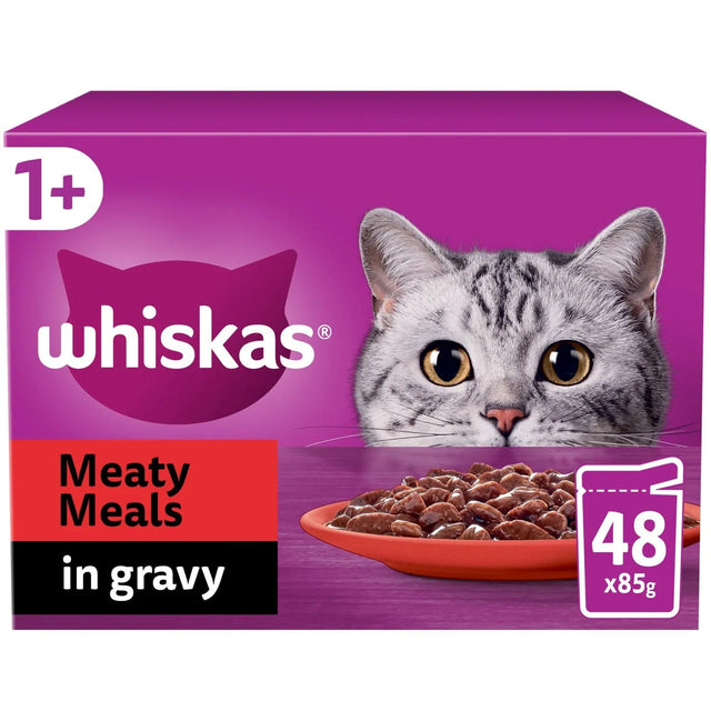 Whiskas 1+ Meaty Meals in Gravy Adult Wet Cat Food Pouches, Whiskas, 48 x 85g