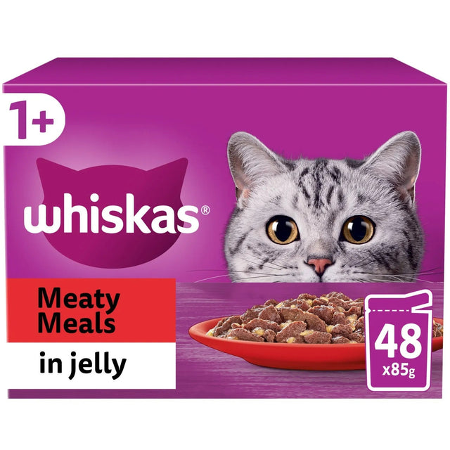 Whiskas 1+ Meaty Meals in Jelly Adult Wet Cat Food Pouches - 48 x 85g, Whiskas,