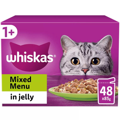 Whiskas 1+ Mixed Menu Adult Wet Cat Food Pouches in Jelly, Whiskas, 48 x 85g