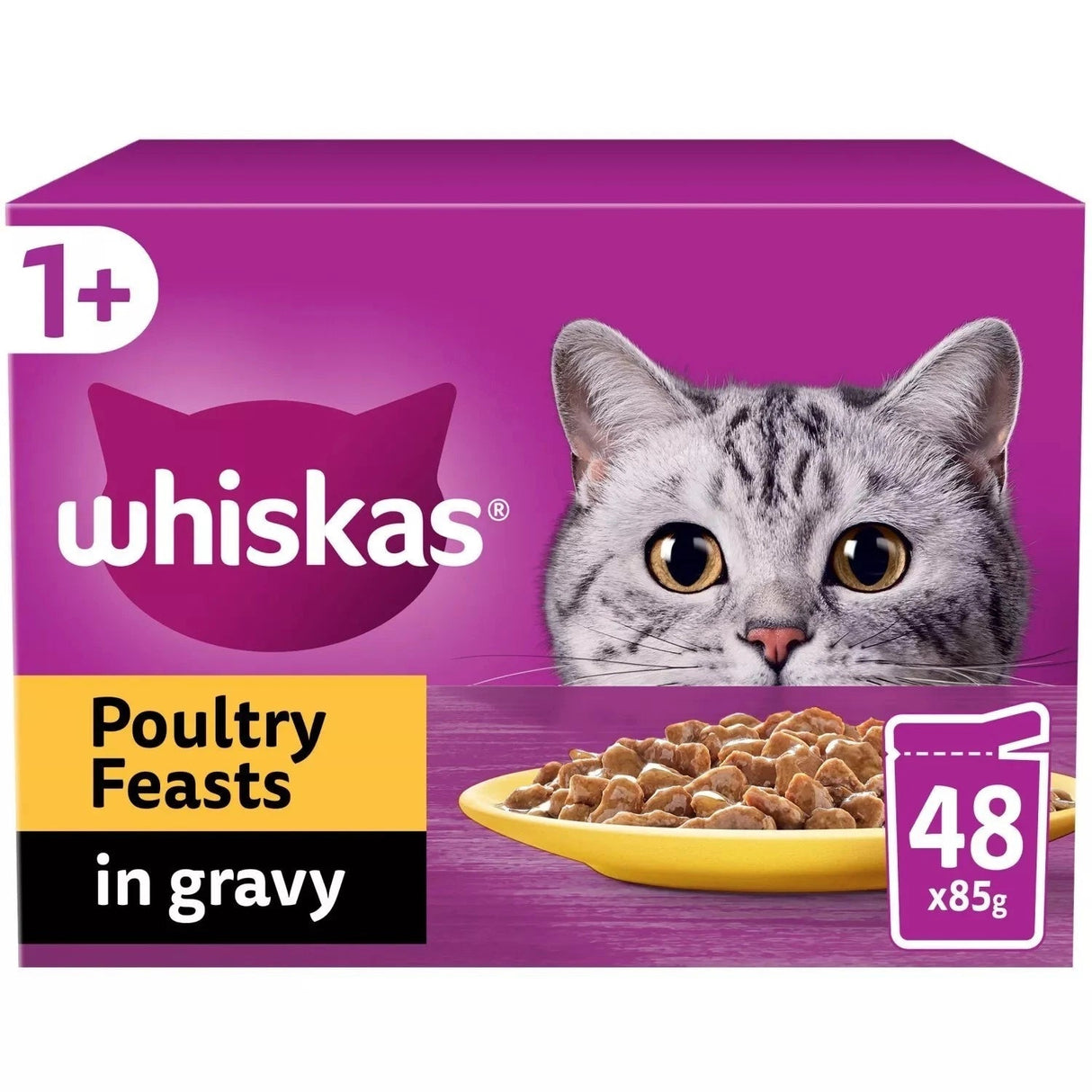 Whiskas 1+ Poultry Feasts Adult Wet Cat Food Pouches in Gravy - 48 x 85g, Whiskas,