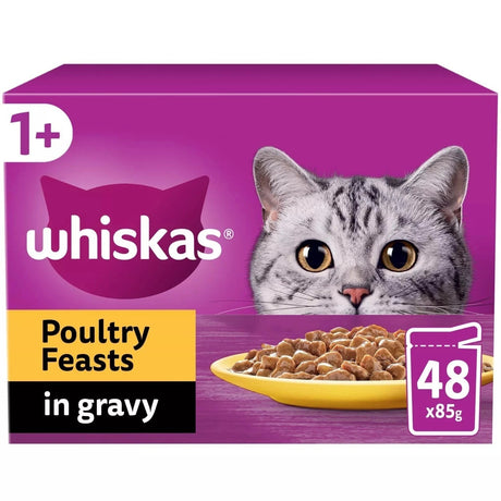 Whiskas 1+ Poultry Feasts Adult Wet Cat Food Pouches in Gravy - 48 x 85g, Whiskas,