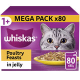 Whiskas 1+ Poultry Feasts in Jelly Adult Wet Cat Food Pouch, Whiskas, 80 x 85g