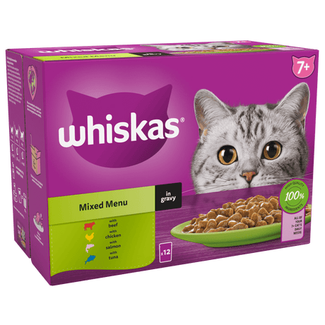 Whiskas 7+ Mixed Menu Senior Wet Cat Food Pouches in Gravy - 48 x 85g, Whiskas,