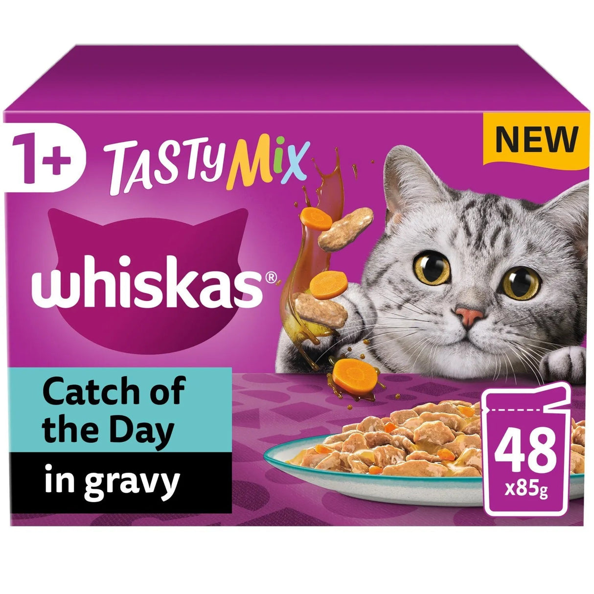 Whiskas Adult 1+ Tasty Mix Catch of The Day Pouches in Gravy - 48 x 85g, Whiskas,