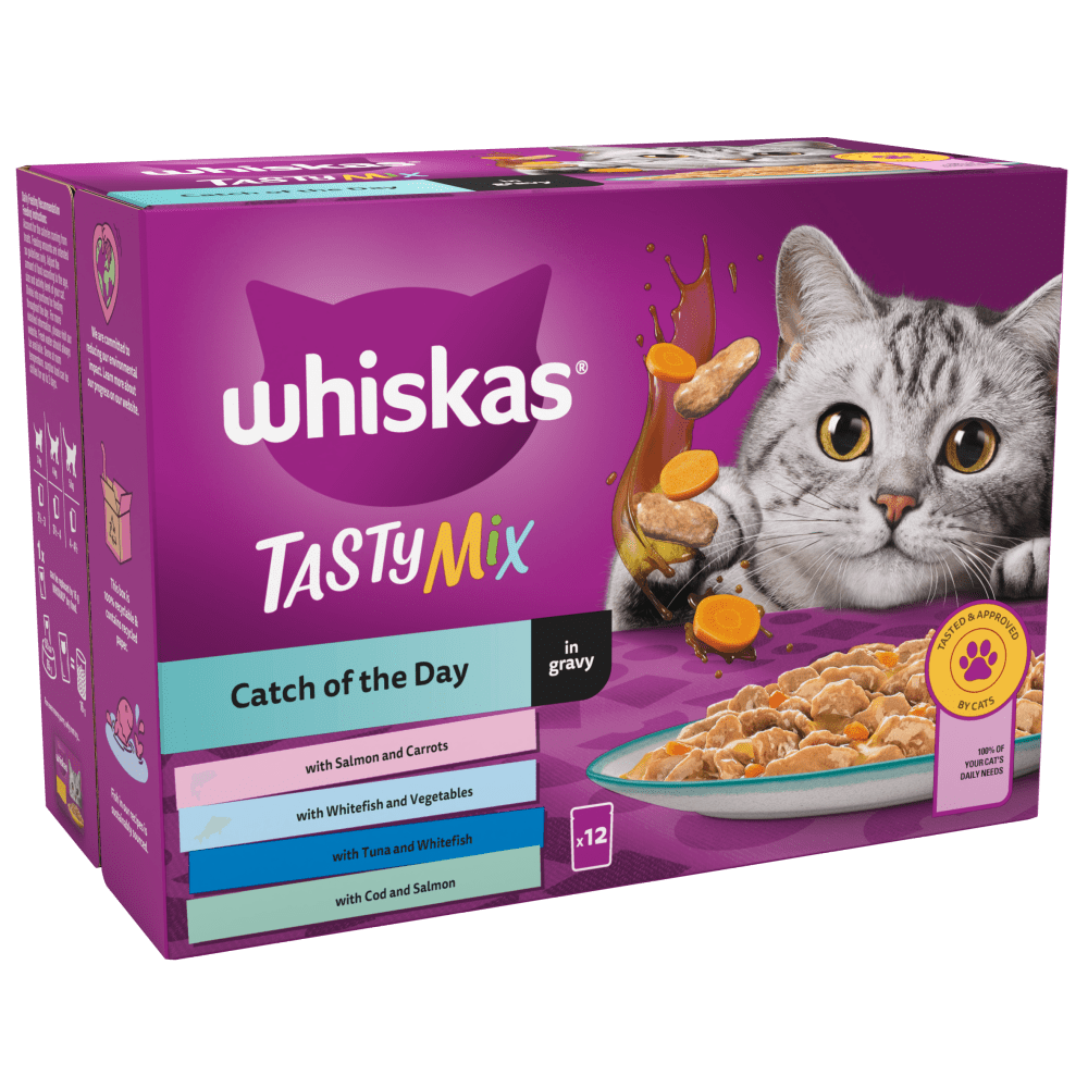 Whiskas Adult 1+ Tasty Mix Catch of The Day Pouches in Gravy - 48 x 85g, Whiskas,