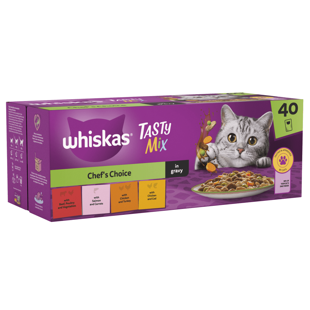 Whiskas Adult 1+ Tasty Mix Chefs Choice Pouches in Gravy, Whiskas, 40 x 85g