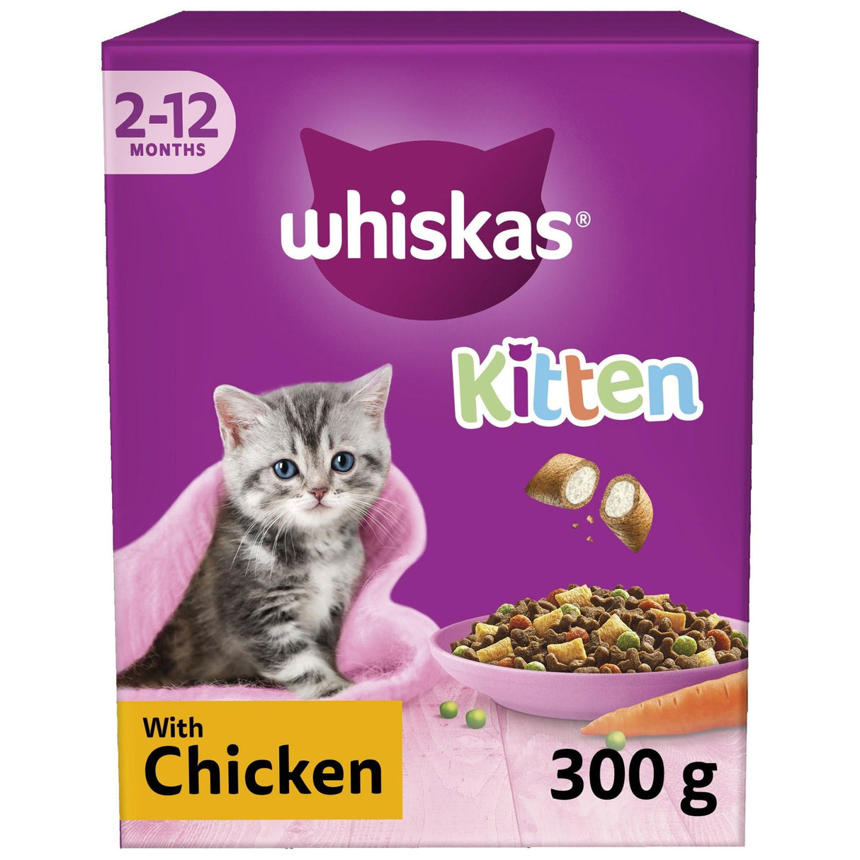 Whiskas Cat Dry with Chicken 2 - 12 Months Kitten Food, Whiskas, 6 x 300g