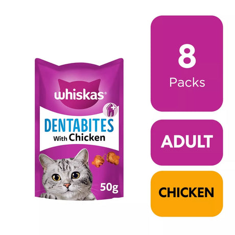 Whiskas Dentabites Adult Cat Treats with Chicken - 8 x 50g, Whiskas,