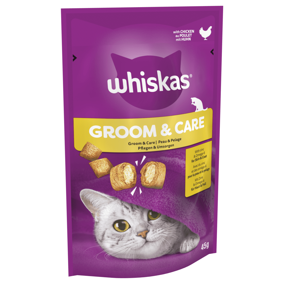 Whiskas Groom & Care Adult Cat Treats with Chicken 8 x 45g, Whiskas,