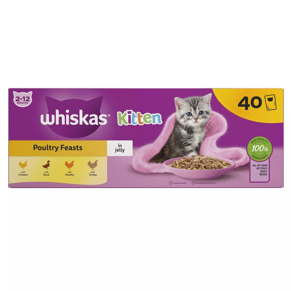 Whiskas Kitten 2 - 12 month Poultry Feasts in Jelly Pouches, Whiskas, 40 x 85g