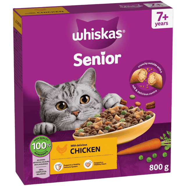 Whiskas Senior 7+ Dry with Chicken Cat Food, Whiskas, 5 x 800g