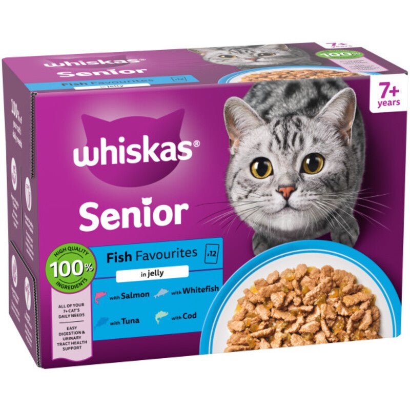 Whiskas Senior 7+ Fish Favourites in Jelly Wet Cat Food Pouches - 48 x 85g, Whiskas,