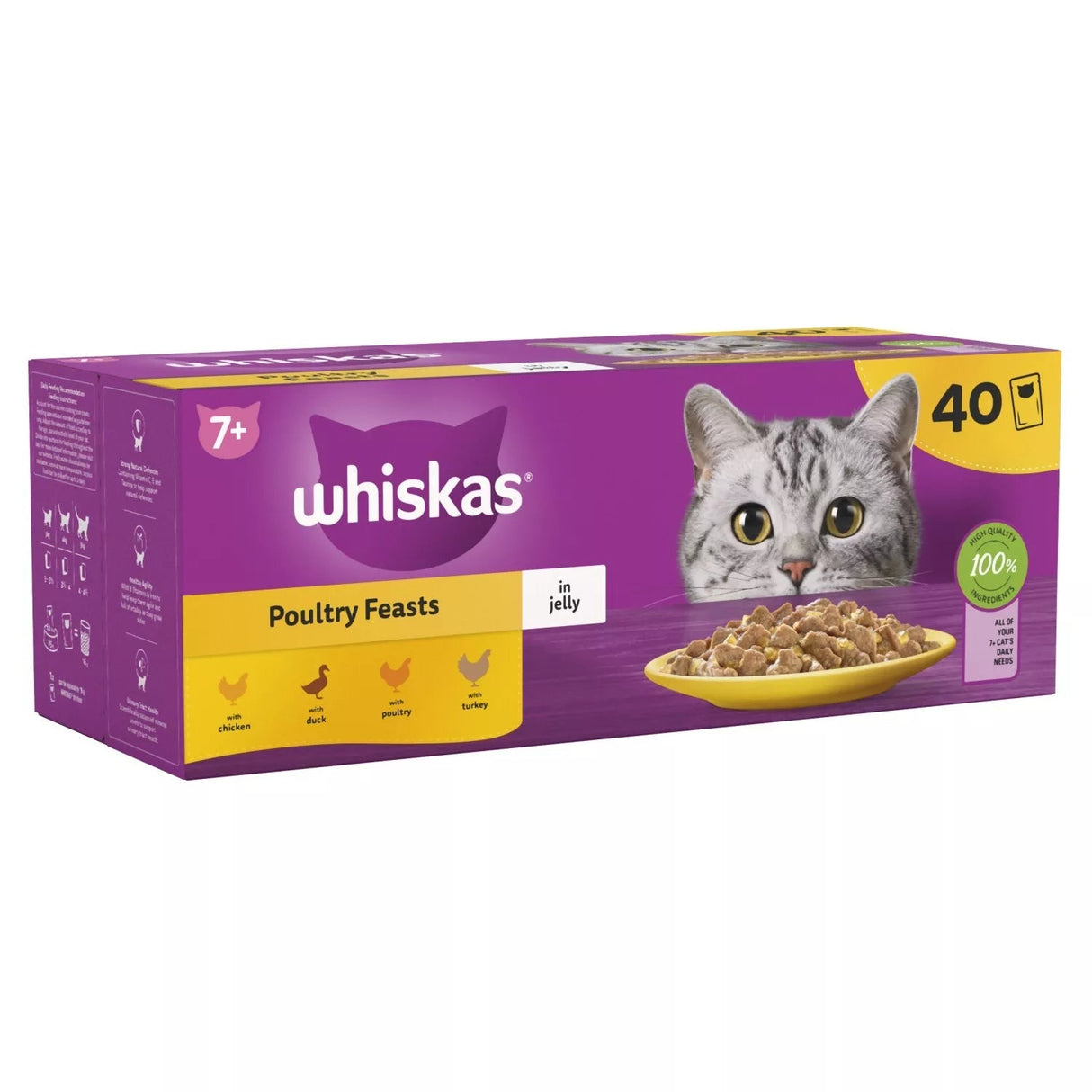 Whiskas Senior 7+ Poultry Feasts Wet Cat Food Pouches in Jelly, Whiskas, 40 x 85g