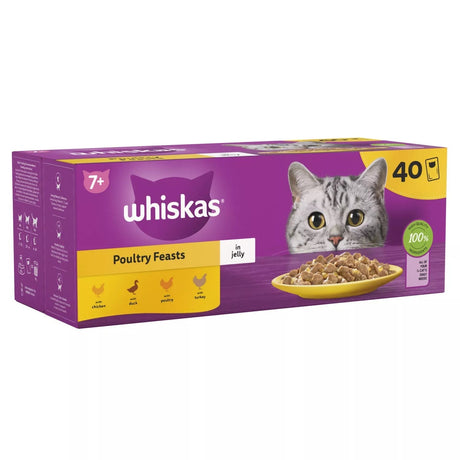 Whiskas Senior 7+ Poultry Feasts Wet Cat Food Pouches in Jelly, Whiskas, 40 x 85g