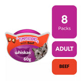 Whiskas Temptations with Beef Adult Cat Treats - 8 x 60g, Whiskas,