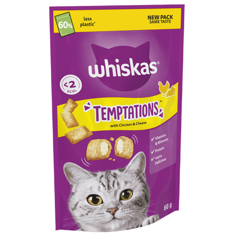 Whiskas Temptations with Chicken & Cheese Adult Cat Treats - 6 x 60g, Whiskas,