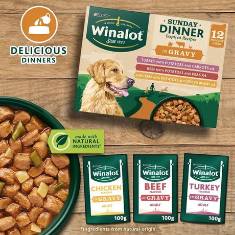 Winalot Adult Sunday Dinner in Gravy - 4x (12x100g) Pouches, Winalot,