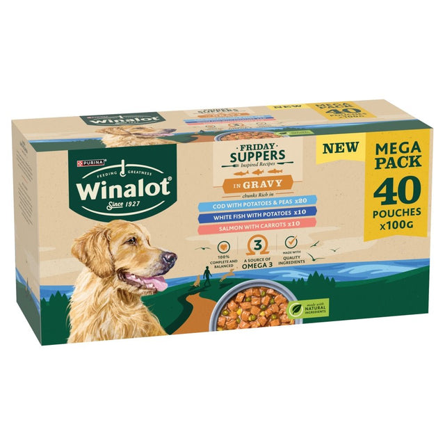 Winalot Friday Suppers Fish Variety in Gravy Wet Dog Food Pouches, Winalot, 40 x 100g