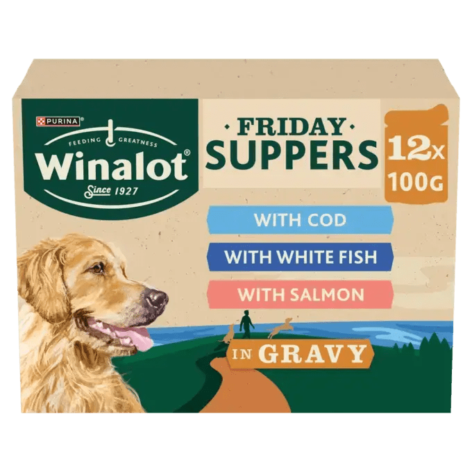 Winalot Friday Suppers Fish Variety in Gravy Wet Dog Food Pouches, Winalot, 4x (12x100g)