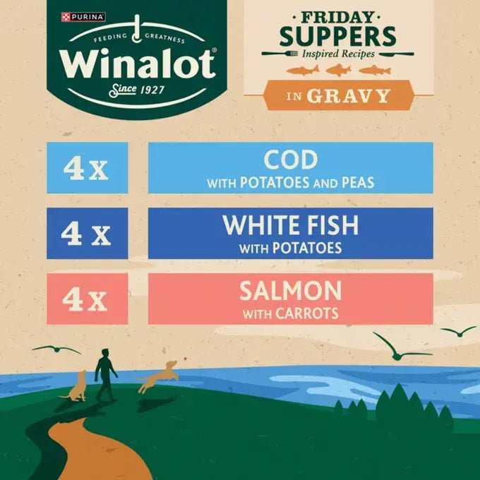 Winalot Friday Suppers Fish Variety in Gravy Wet Dog Food Pouches, Winalot, 4x (12x100g)