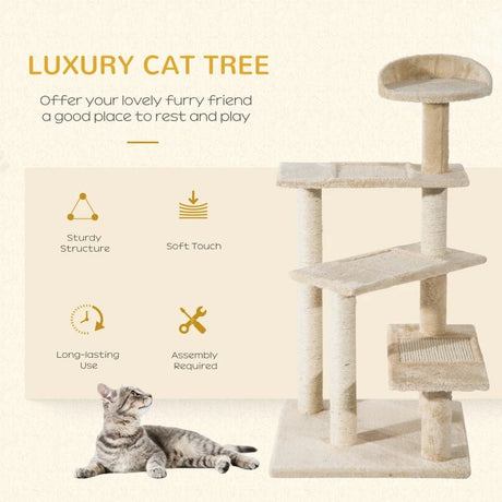 100 cm Cat Tree Climbing Tower Activity Centre, PawHut, Beige