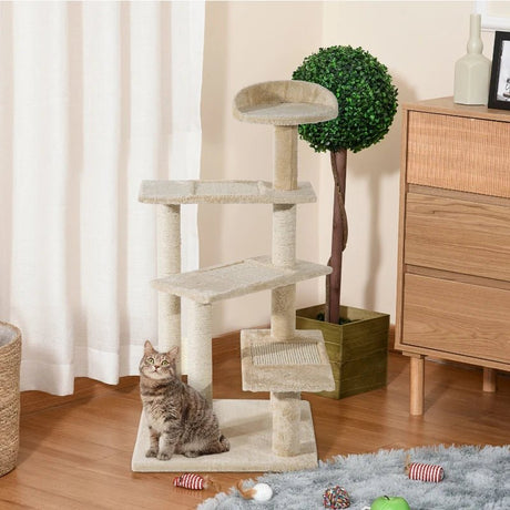 100 cm Cat Tree Climbing Tower Activity Centre, PawHut, Beige