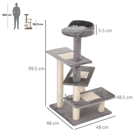 100 cm Cat Tree for Indoor Cats Kitten Scratch Scratching Post Climbing Tower Activity Centre Grey, PawHut,