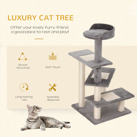 100 cm Cat Tree for Indoor Cats Kitten Scratch Scratching Post Climbing Tower Activity Centre Grey, PawHut,