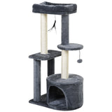 100cm Cat Tree for Indoor Cats, Cat Tower Condo for Kittens with Cat House Sisal Scratching Posts, Hanging Ball Toys, Perches - Grey, PawHut,