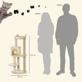 104cm Cat Tree Tower with Condo, Perch & Scratch Posts, PawHut, Beige