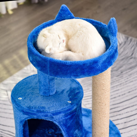 104cm Cat Tree Tower with Condo, Perch & Scratch Posts, PawHut, Blue