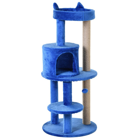 104cm Cat Tree Tower with Condo, Perch & Scratch Posts, PawHut, Blue