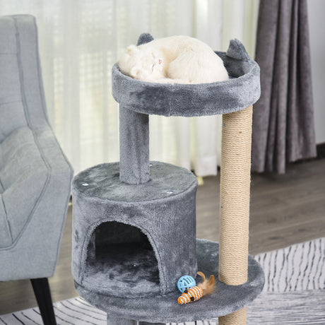 104cm Cat Tree Tower with Condo, Perch & Scratch Posts, PawHut, Grey