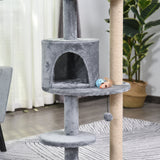 104cm Cat Tree Tower with Condo, Perch & Scratch Posts, PawHut, Grey