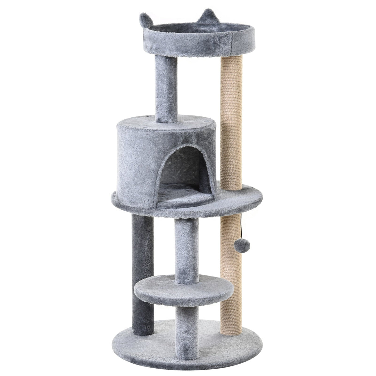 104cm Cat Tree Tower with Condo, Perch & Scratch Posts, PawHut, Grey