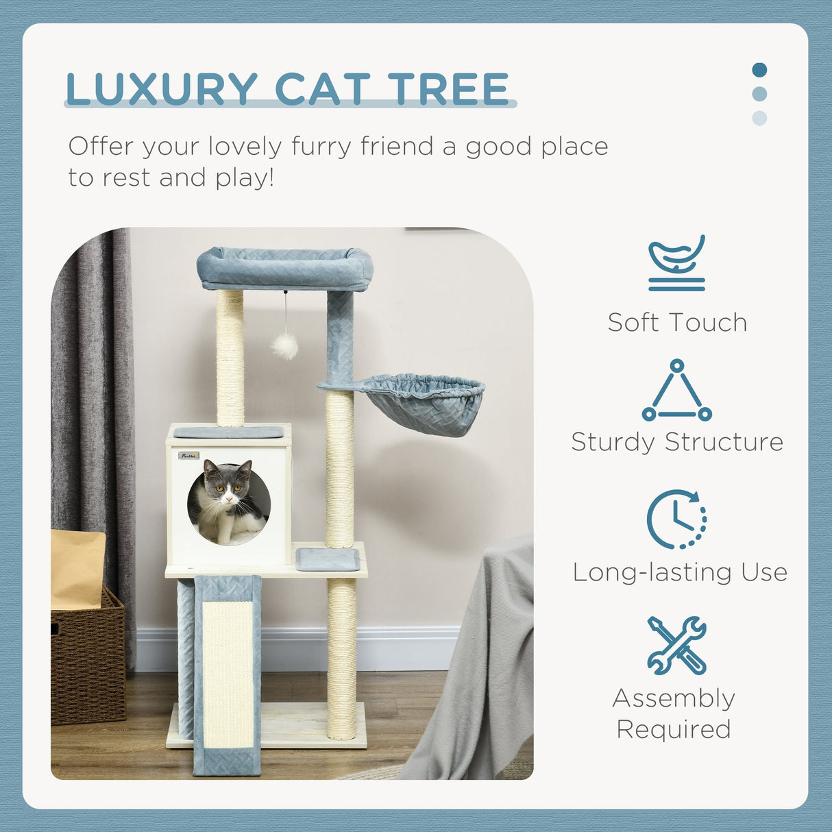 114cm Cat Tree for Indoor Cats, with Scratching Posts, hammock, Bed, House, PawHut,